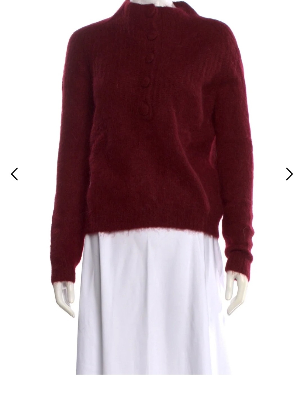 Sezane Burgundy Button-Front Mock Neck Sweater